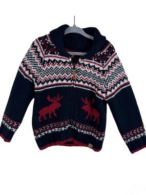 Canadiana Canada Navy Moose Full Zip Collared‎ Wool Blend Sweater Toddler 3T